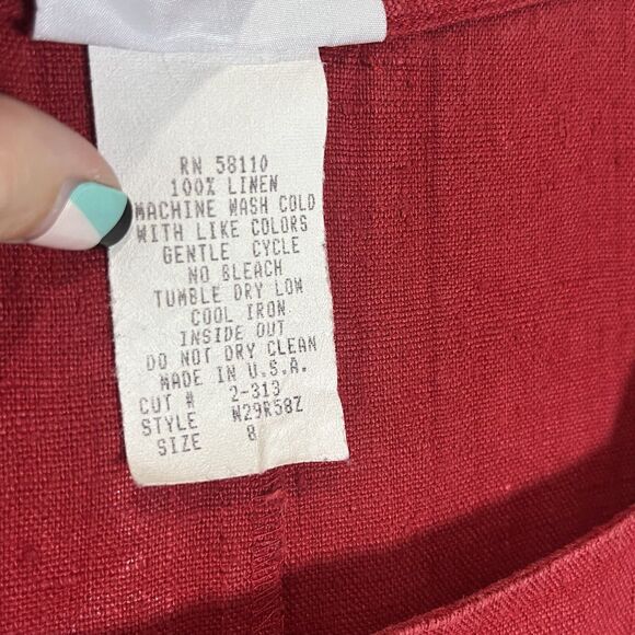 Vintage Studio Ease Dress Women's 8 Red Linen Butterfly Sleeveless Midi 90s Y2K - Picture 5 of 8